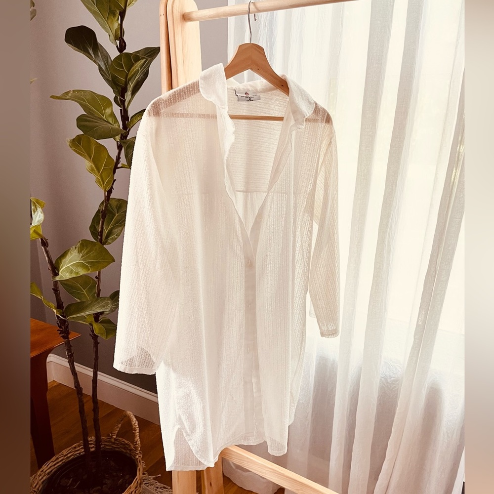 Solar Veil Vintage Made In USA Beach Cover Up Dress Summer Button Down Gauze
